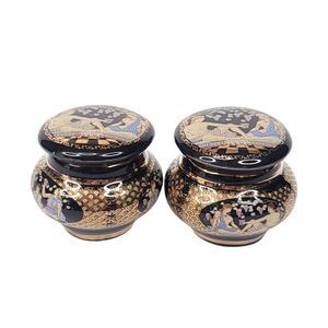 Adis Vintage Pot Greek Ceramic 24K Gold Hand Painted Solid Perfume Mini Jar Lid